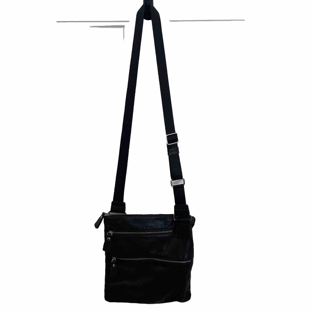 Margot New York Triple Zipper Messenger Purse Crossbody Bag Black Leather - Picture 2 of 13